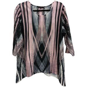 Simply Elegant Wearable Art Tunic Top Womens 1X Black Pink Abstract Rhinestone